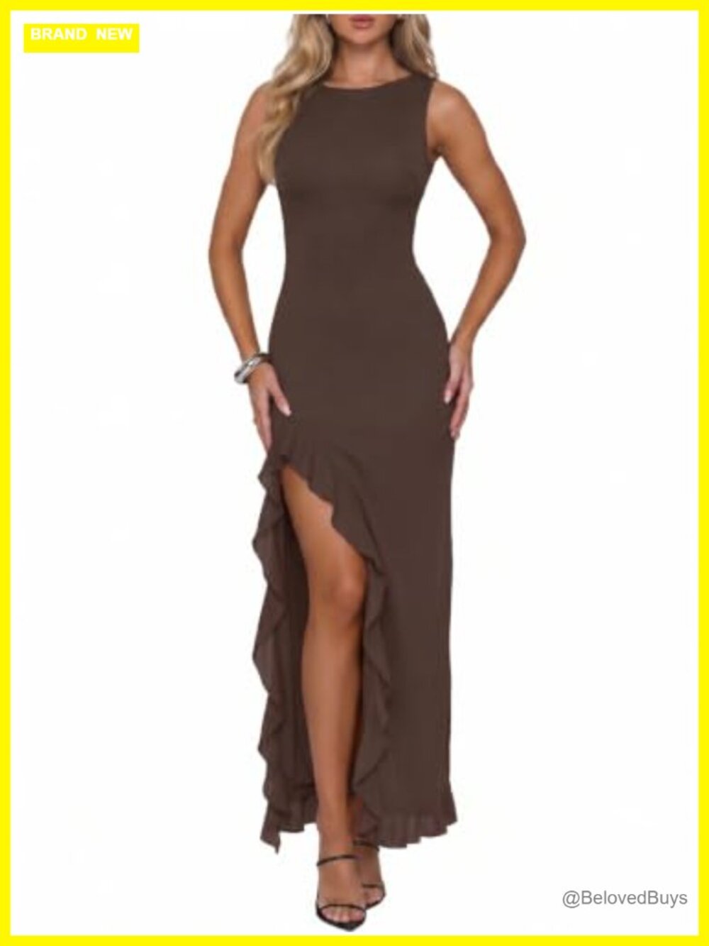 Women's Cocktail Dress High Slit Mesh Ruffle Bodycon Wedding Guest